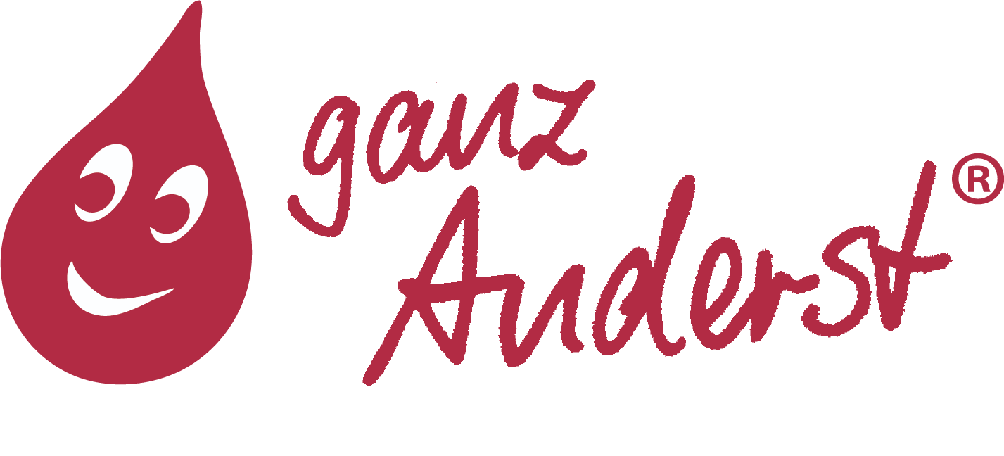 Ganz Anders! Tropfen-Logo rot mit l&auml;chelndem Gesicht